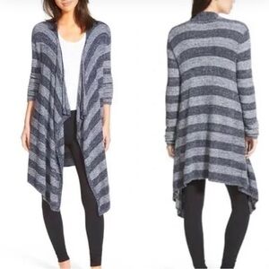 Barefoot Dreams Bamboo Chic Lite Fleece Open Cardigan Calypso Striped Blue